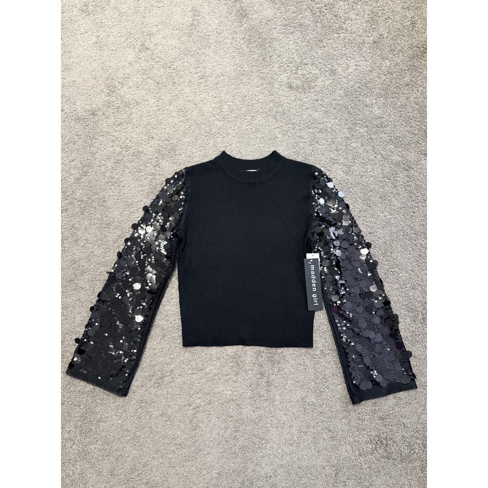 Sequin Long Sleeves Ribbed Black Sweater Large Madden Girl NWT Party New Year